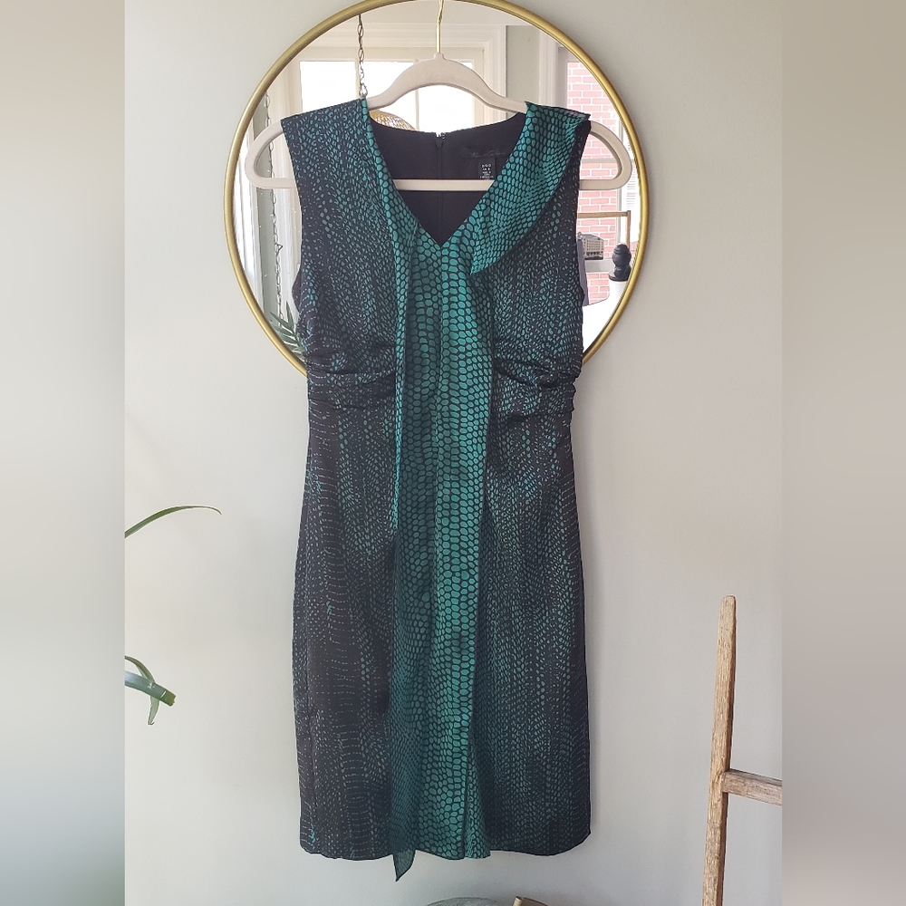 Kenneth Cole Green Black Snake Print Sleeveless Sheath Dress Size 2